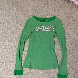 Von Dutch Green Long Sleeve Top with Pink Logo